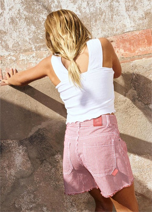 Mayoral Kız Çocuk Çizgili Denim Şort Kırmızı 6205