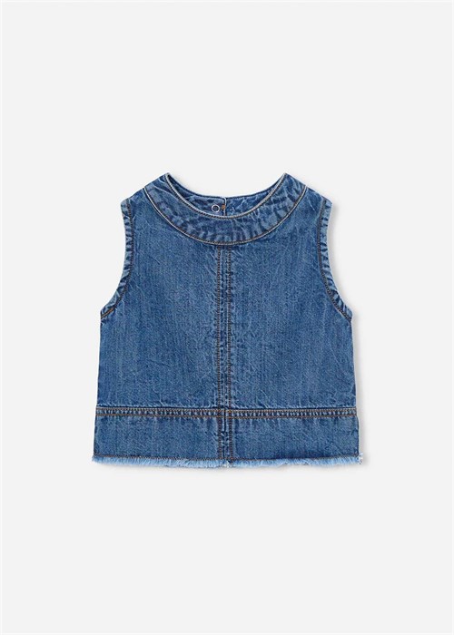 Mayoral Kız Çocuk Denim Kolsuz Bluz Koyu Mavi 3030
