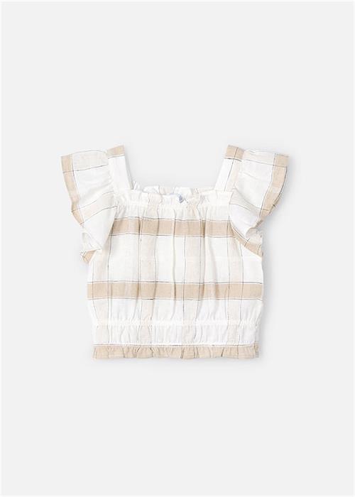 Mayoral Kız Çocuk Ekoseli Keten Bluz Krem 3183