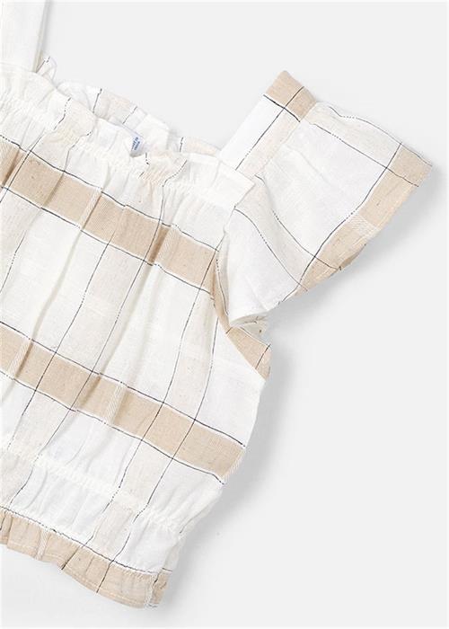 Mayoral Kız Çocuk Ekoseli Keten Bluz Krem 3183