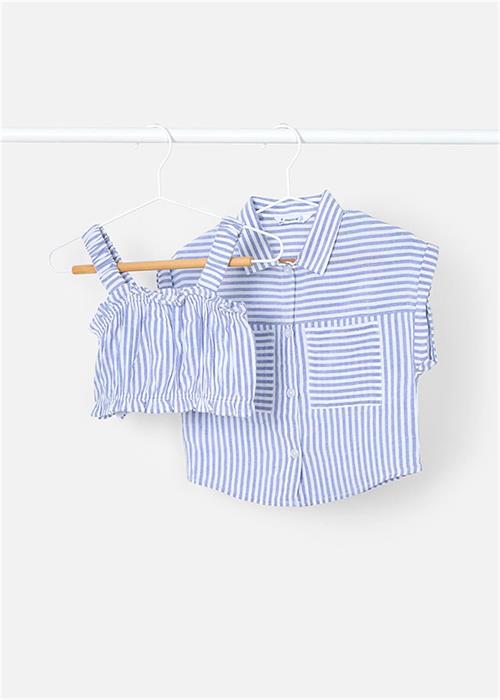 Mayoral Kız Çocuk Gömlek Crop 2li Takım Çizgili Mavi 3185