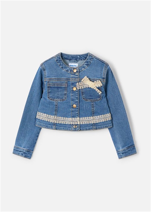 Mayoral Kız Çocuk Güpür Detaylı Denim Ceket Mavi 3406
