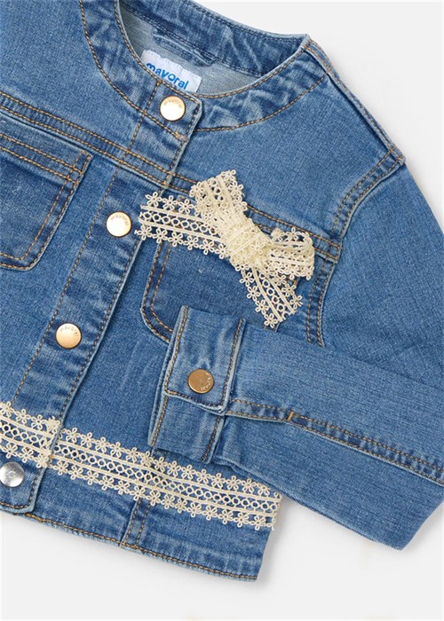 Mayoral Kız Çocuk Güpür Detaylı Denim Ceket Mavi 3406

