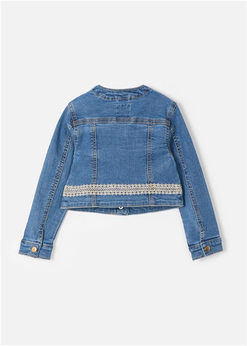 Mayoral Kız Çocuk Güpür Detaylı Denim Ceket Mavi 3406
