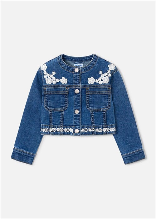Mayoral Kız Çocuk İşlemeli Denim Ceket Mavi 3453