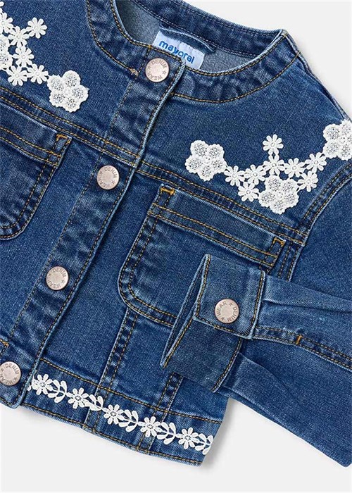 Mayoral Kız Çocuk İşlemeli Denim Ceket Mavi 3453