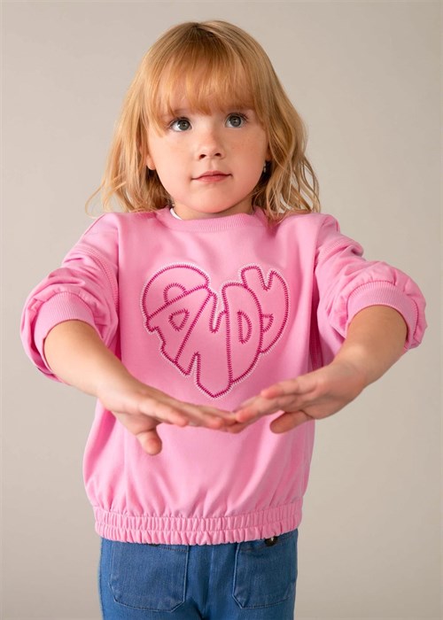 Mayoral Kız Çocuk İşlemeli Sweatshirt Pembe 3449