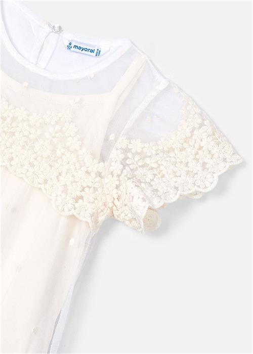Mayoral Kız Çocuk İşlemeli Tül Elbise Krem 3909