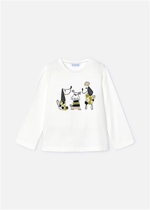 Mayoral Kız Çocuk İşlemeli Uzun Kollu Tişört Bej Yeşil 4070