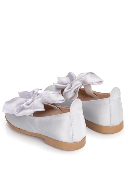 Merli&Rose Kız Çocuk Büyük Fiyonk Saten Babet Gümüş 4984