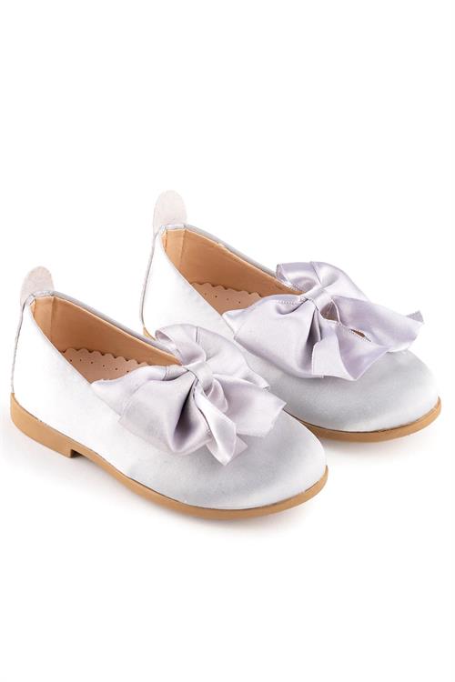 Merli&Rose Kız Çocuk Büyük Fiyonk Saten Babet Gümüş 4984