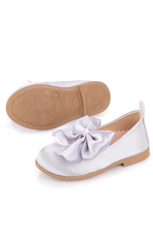 Merli&Rose Kız Çocuk Büyük Fiyonk Saten Babet Gümüş 4984