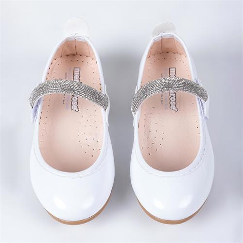 Merli&Rose Kız Çocuk Kalpli Babet Beyaz Rugan F10005