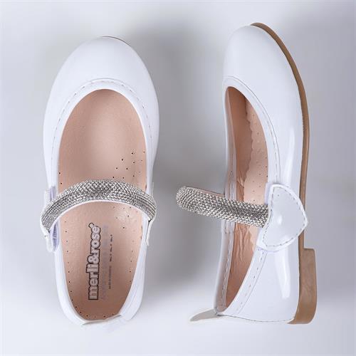 Merli&Rose Kız Çocuk Kalpli Babet Beyaz Rugan P10005