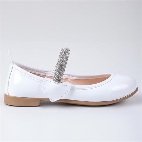 Merli&Rose Kız Çocuk Kalpli Babet Beyaz Rugan P10005