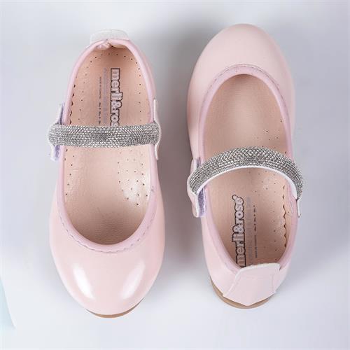 Merli&Rose Kız Çocuk Kalpli Babet Pudra Rugan P10005