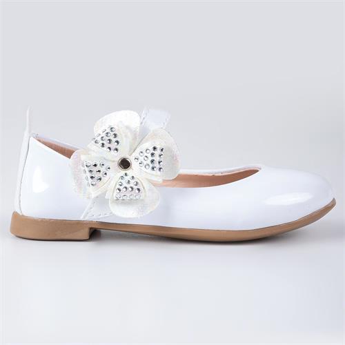 Merli&Rose Kız Çocuk Yonca Bantlı Babet Beyaz Rugan P10007