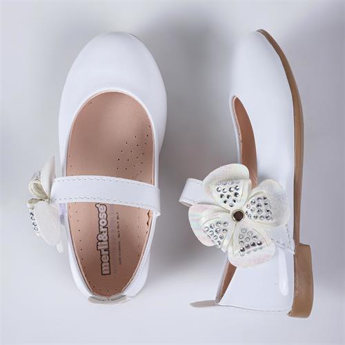 Merli&Rose Kız Çocuk Yonca Bantlı Babet Beyaz Rugan P10007