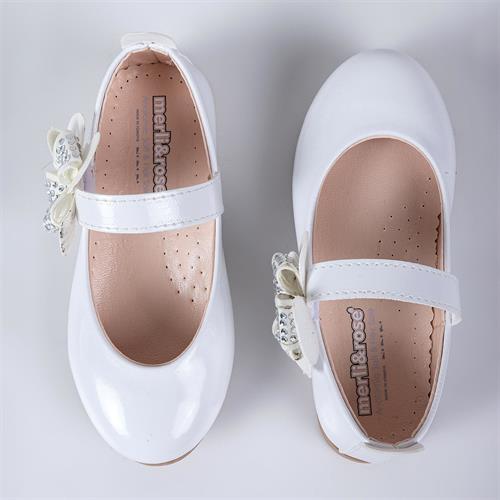 Merli&Rose Kız Çocuk Yonca Bantlı Babet Beyaz Rugan P10007