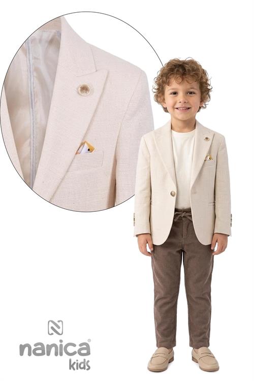 Nanica Kids Erkek Çocuk Mendilli Keten Takım Elbise Ekru 126630