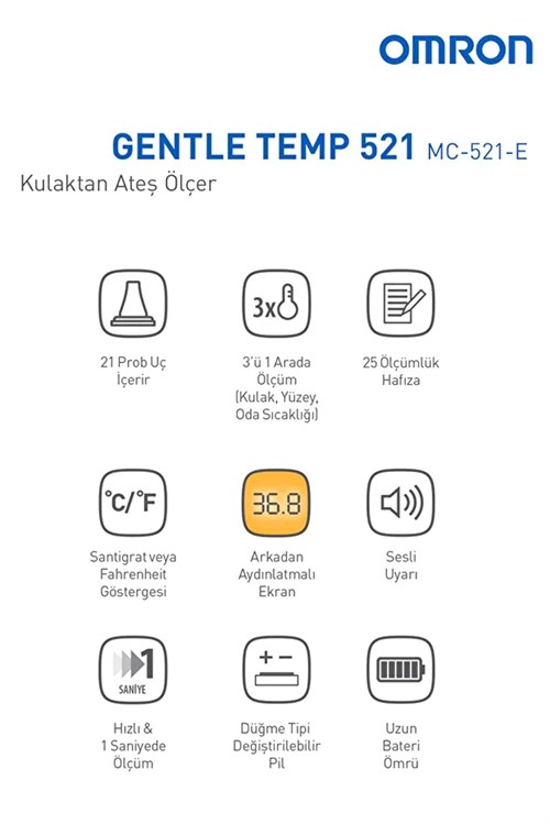 Omron Gentle Temp Işıklı Kulaktan Ateş Ölçer 521