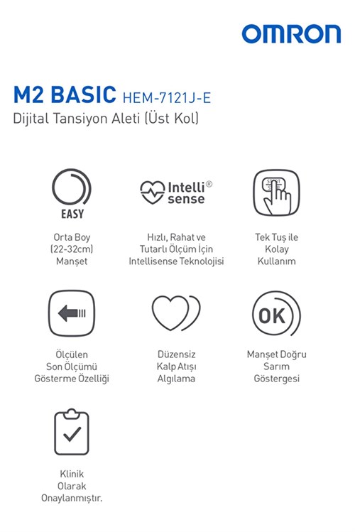 Omron M2 Basic Essential Üst Koldan Pilli Dijital Tansiyon Aleti 7188