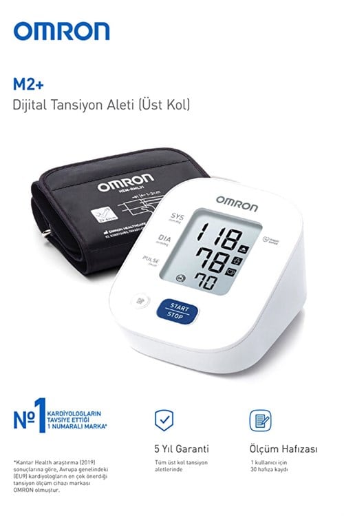 Omron M2+ Geniş Manşetli Üst Koldan Pilli Dijital Tansiyon Aleti