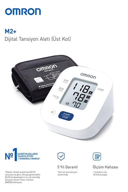 Omron M2+ Geniş Manşetli Üst Koldan Pilli Dijital Tansiyon Aleti
