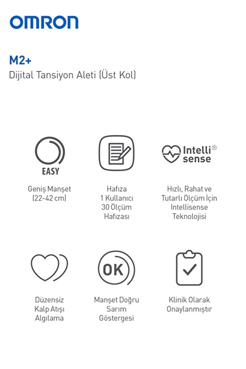Omron M2+ Geniş Manşetli Üst Koldan Pilli Dijital Tansiyon Aleti