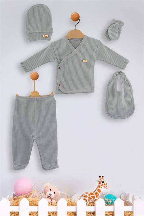 Özlem Bebe Unisex Bebek 5li Lüx Zıbın Takım Gri 4205