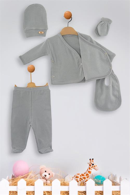 Özlem Bebe Unisex Bebek 5li Lüx Zıbın Takım Gri 4205