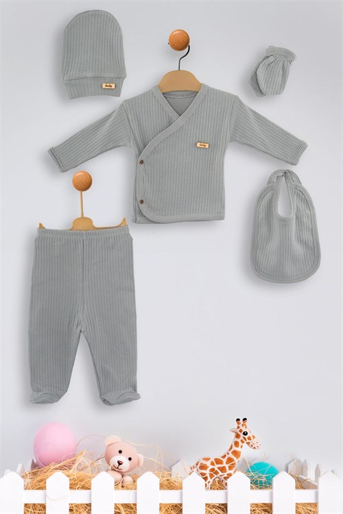 Özlem Bebe Unisex Bebek 5li Lüx Zıbın Takım Gri 4205