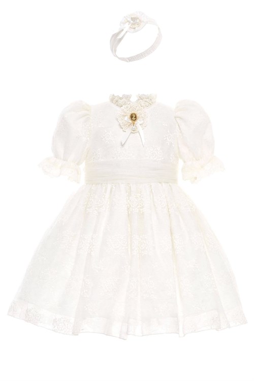 Pamina Kız Bebek Bandanalı Dantelli Elbise Ekru 36315