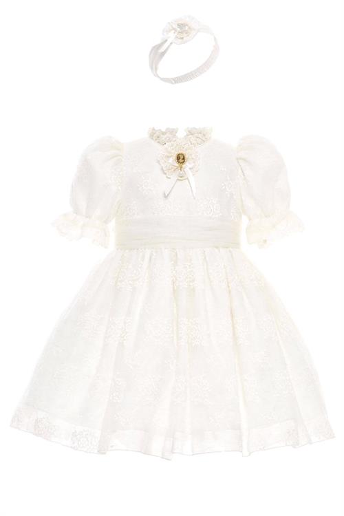 Pamina Kız Bebek Bandanalı Dantelli Elbise Ekru 36315