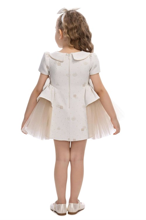 Pamina Kız Bebek Bandanalı Fiyonklu Tül Elbise Bej 36168