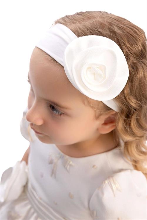 Pamina Kız Bebek Bandanalı Kuşaklı Elbise Ekru 36171