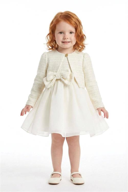 Pamina Kız Bebek Bolerolu Tül Elbise Ekru 36326