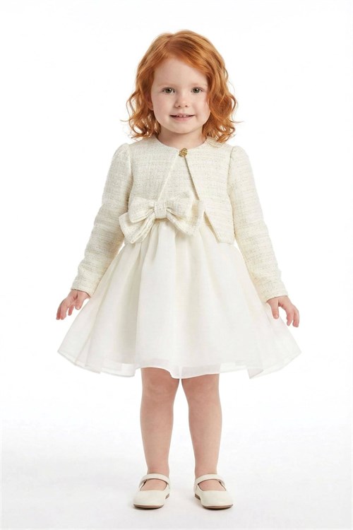 Pamina Kız Bebek Bolerolu Tül Elbise Ekru 36326