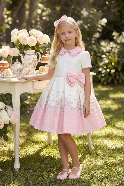 Pamina Kız Çocuk Taç Tokalı Fiyonklu Elbise Pembe 36186