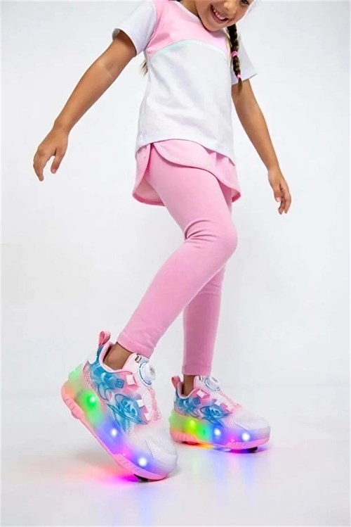 Pepino Kids Kız Çocuk Filet Patenli Spor Ayakkabı Beyaz Pembe 2227