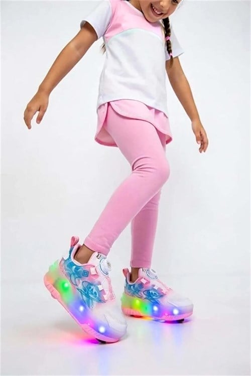 Pepino Kids Kız Çocuk Filet Patenli Spor Ayakkabı Beyaz Pembe 2227