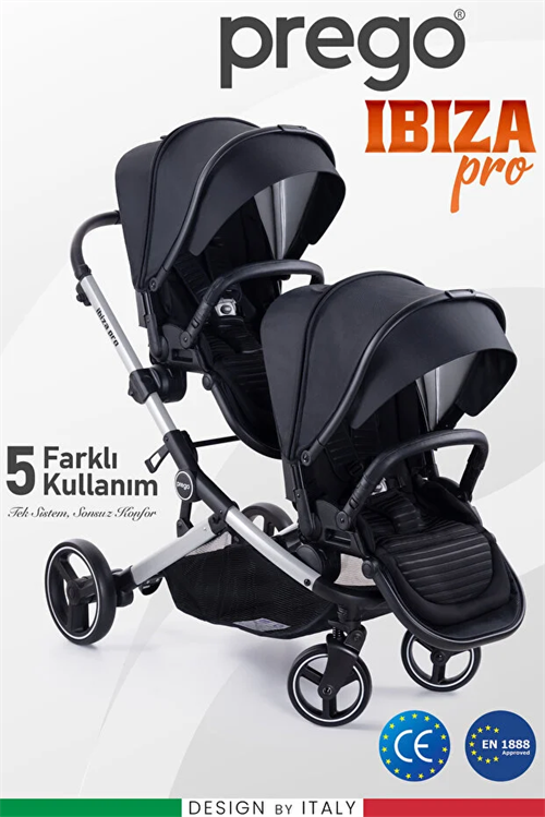 Prego 2071 İbiza Pro İKİZ BEBEK ARABASI SİYAH