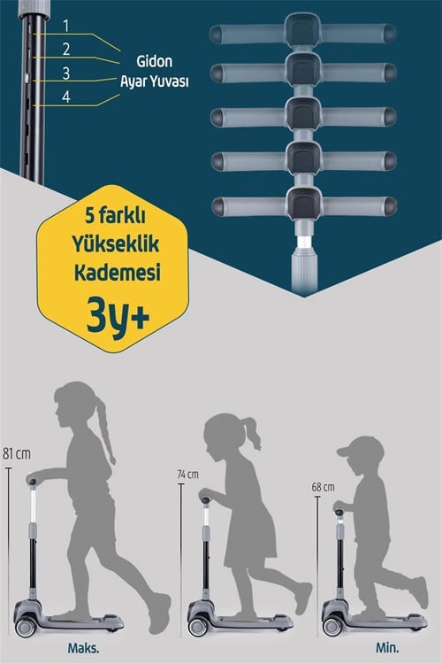 Prego Flow Müzikli Işıklı Oturaklı Scooter Gri K604