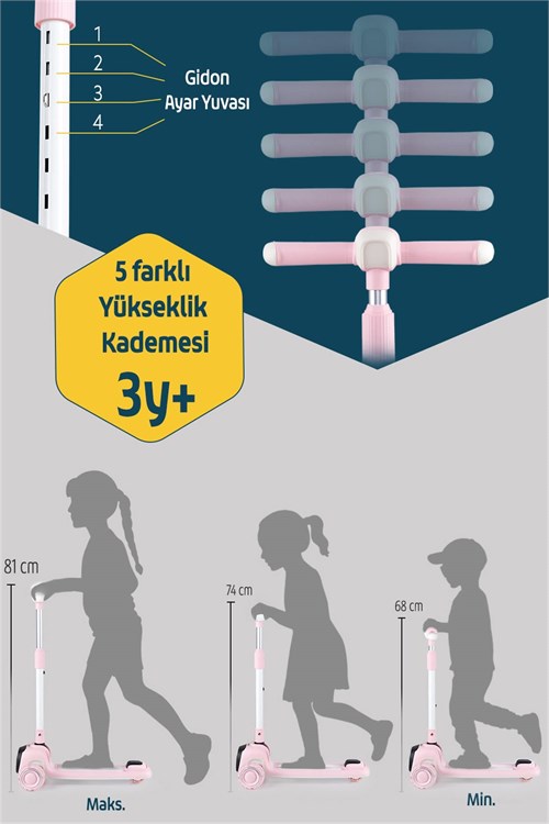 Prego Flow Müzikli Işıklı Oturaklı Scooter Pembe K604