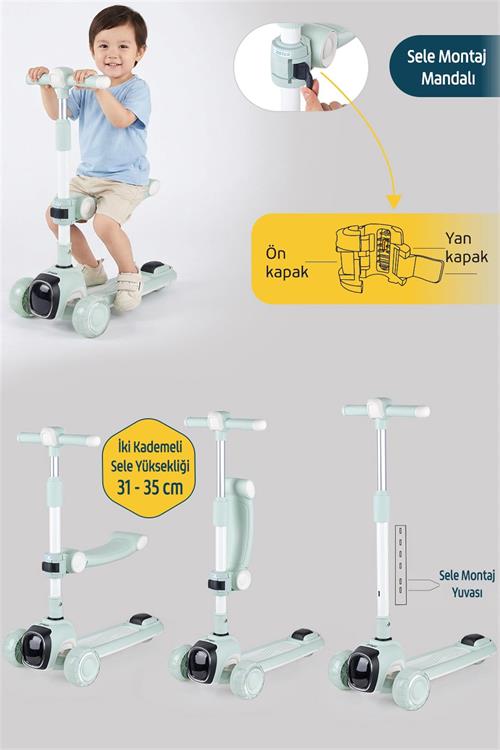 Prego Flow Müzikli Işıklı Oturaklı Scooter Yeşil K604