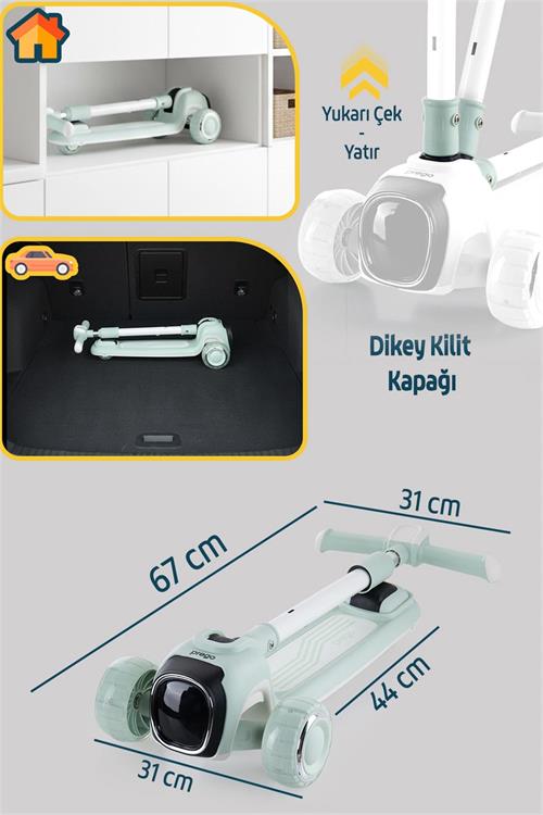 Prego Flow Müzikli Işıklı Oturaklı Scooter Yeşil K604