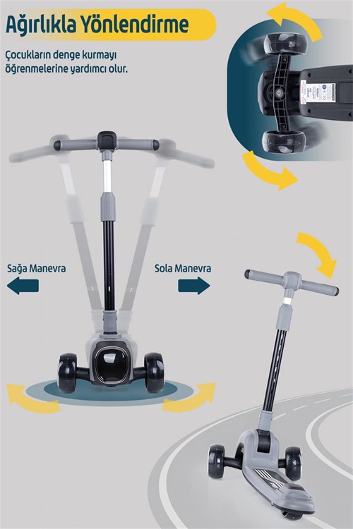 Prego Flow Müzikli Işıklı Oturaklı Scooter Gri K604