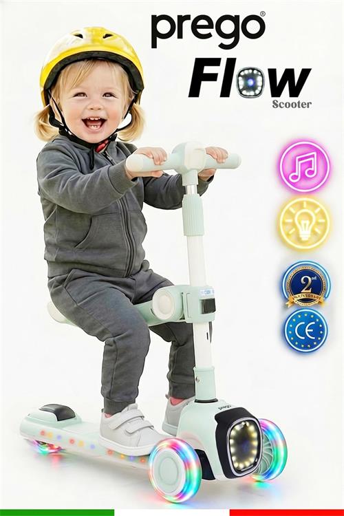 Prego Flow Müzikli Işıklı Oturaklı Scooter Yeşil K604