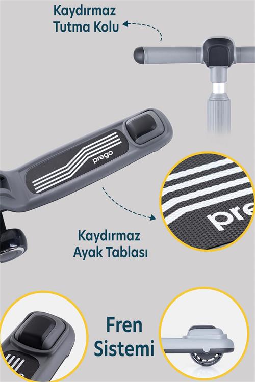 Prego Flow Müzikli Işıklı Oturaklı Scooter Gri K604