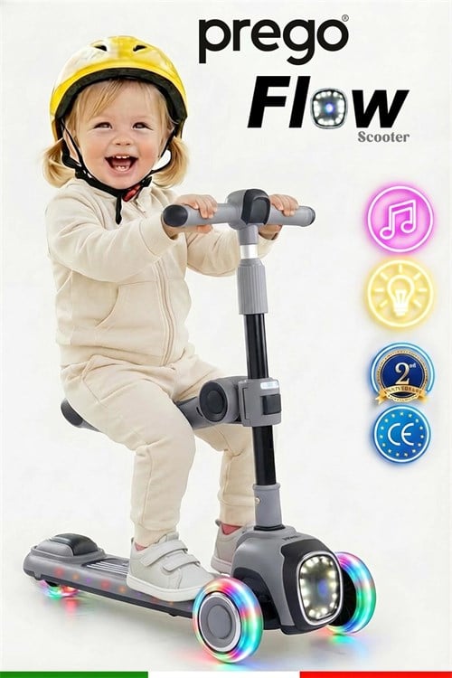 Prego Flow Müzikli Işıklı Oturaklı Scooter Gri K604